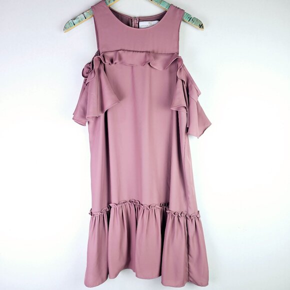 Amanda Uprichard Pirouette Henna Cold Shoulder Drop Waist Mauve Lined Dress, Sm - Picture 2 of 10